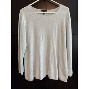 Eileen Fisher Women's Linen Blend Light Blue Blouse Large Long Sleeves Lagenlook